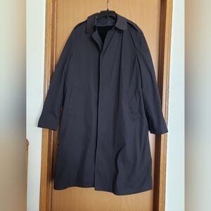 US Military Trench Coat Size 42L Black All Weather Button Up Faux Fur Liner EUC